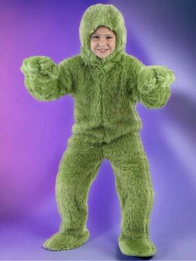 Toddler Green Furry Jumpsuit Costume Size 4T complete set